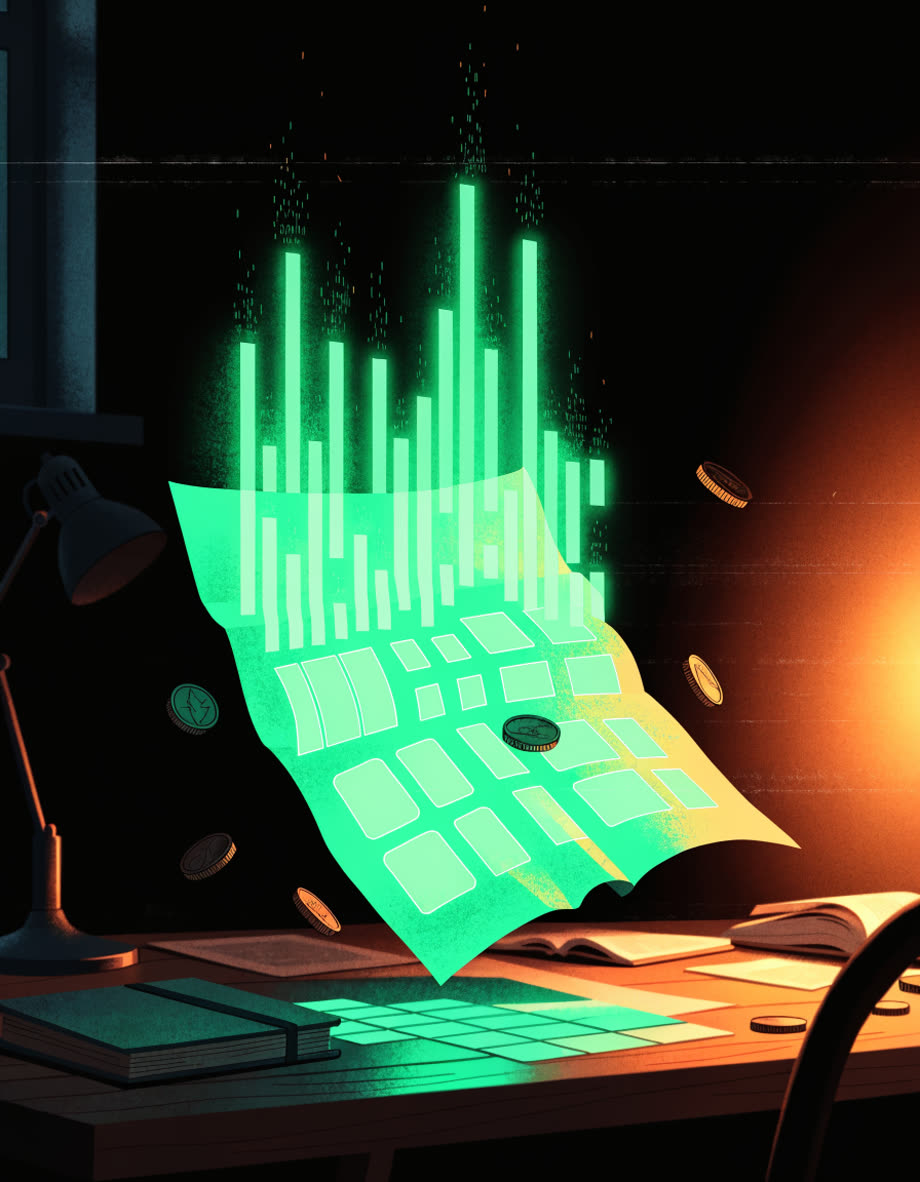 Artos key art: a bank statement dissolving into a glowing budget